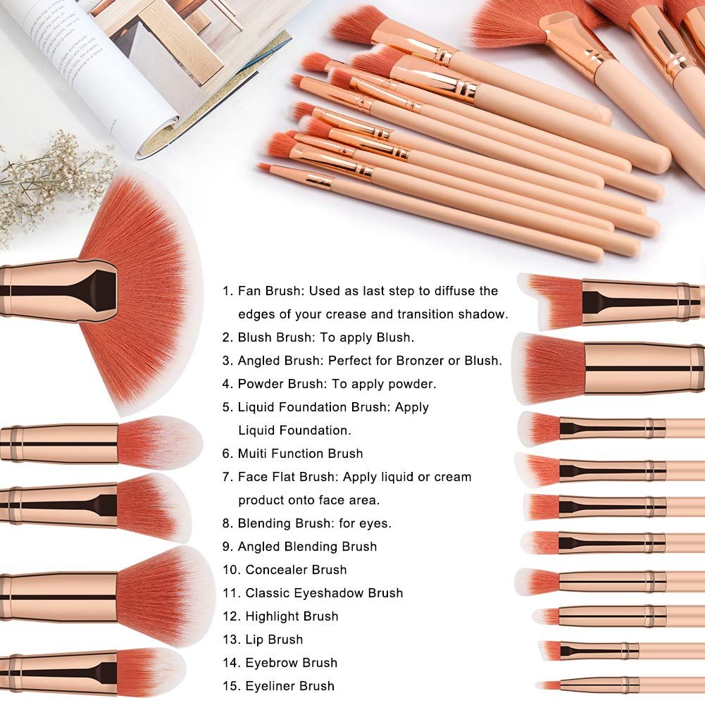 BS-Mall wooden Make up Brush Set 15 pcs - Image 3