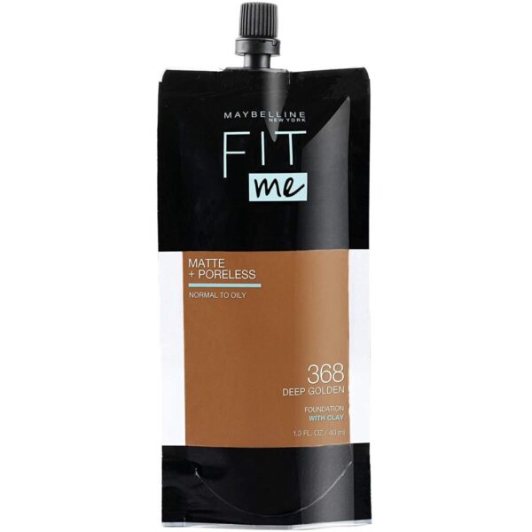 Maybelline Fit Me Matte + Poreless Liquid Foundation Face Make Up Mess-Free No Waste Pouch Normal to Oily Skin Deep Golden