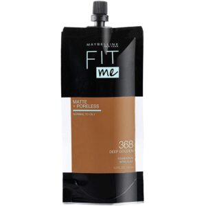 Maybelline Fit Me Matte + Poreless Liquid Foundation Face Make Up Mess-Free No Waste Pouch Normal to Oily Skin Deep Golden