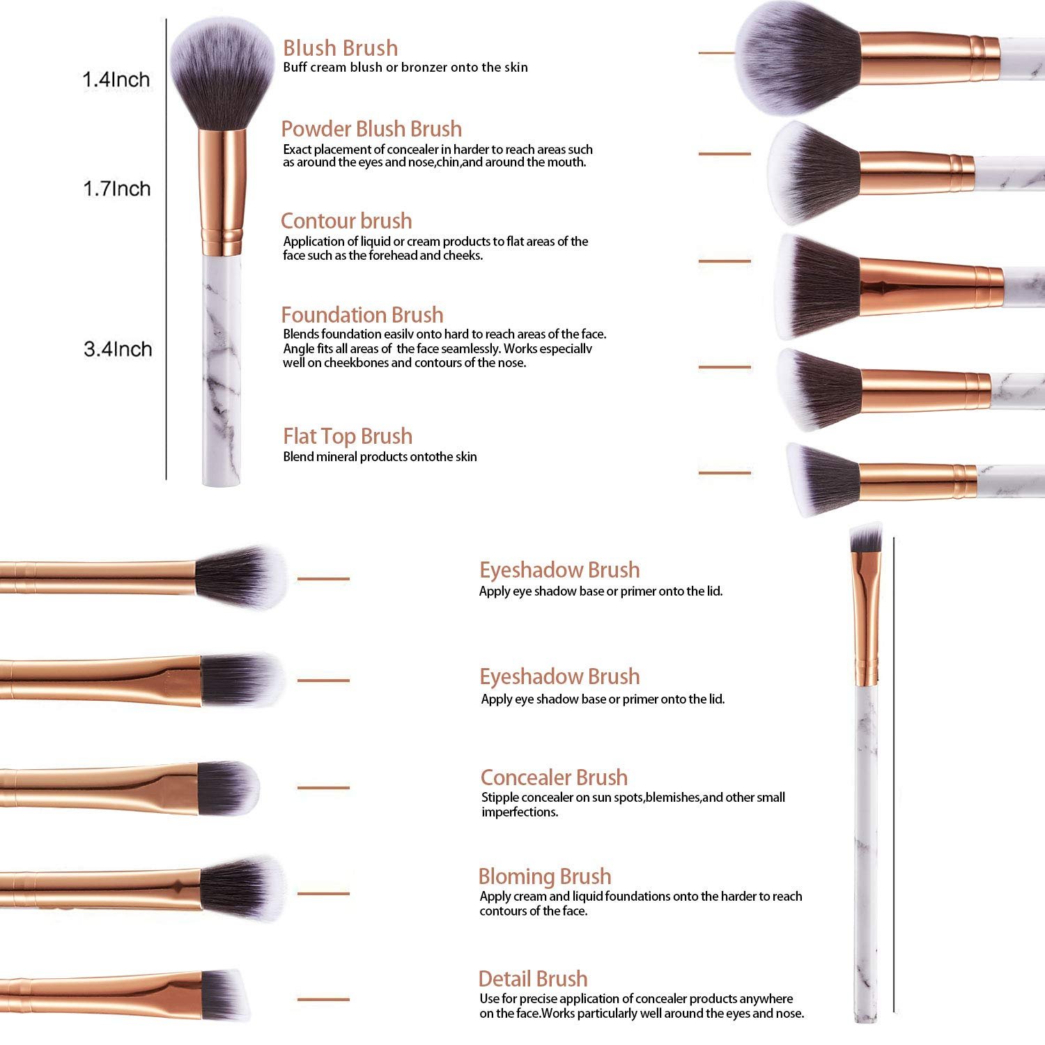 RUESIOUS MARBLE MAKEUP BRUSH SET WITH BRUSH HOLDER POT - Image 2
