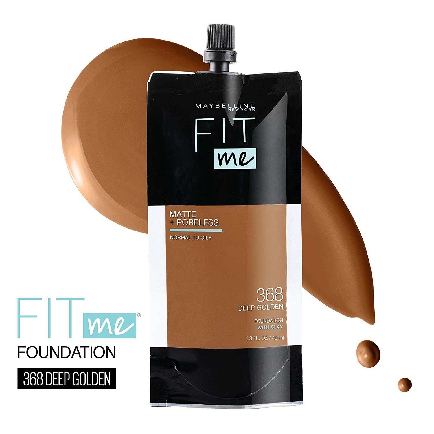 Maybelline Fit Me Matte + Poreless Liquid Foundation Face Make Up Mess-Free No Waste Pouch Normal to Oily Skin Deep Golden - Image 2