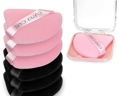 CUPID CARE TRIANGLE FACE POWDER PUFF WITH TRAVEL CASE 6 PIECES
