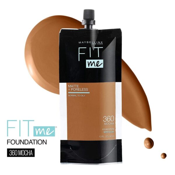 Maybelline Fit Me Matte + Poreless Liquid Foundation Face Make Up Mess-Free No Waste Pouch Normal to Oily Skin Mocha