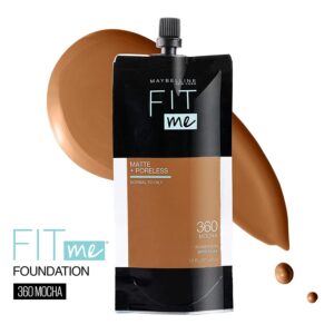 Maybelline Fit Me Matte + Poreless Liquid Foundation Face Make Up Mess-Free No Waste Pouch Normal to Oily Skin Mocha