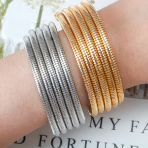 Ladies Spring Set of Bangles Silver or Gold