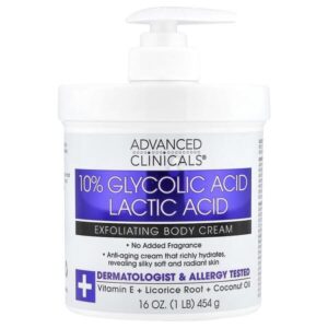 ADVANCED CLINICALS GLYCOLIC ACID + LACTIC ACID EXFOLIATING BODY CREAM 160Z 454G