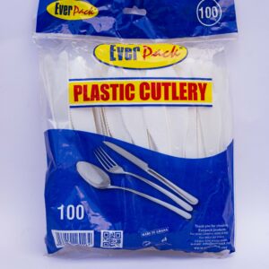 EVERPACK WHITE PLASTIC KNIFE 100 PCS ( 1 CRTN * 30PKT)